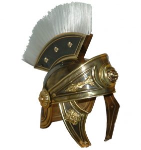 casco romano león oro viejo